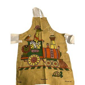 Vintage Dunmoy Apron Noah's Train Pure Irish Linen Turtle Train Mouse Lion
